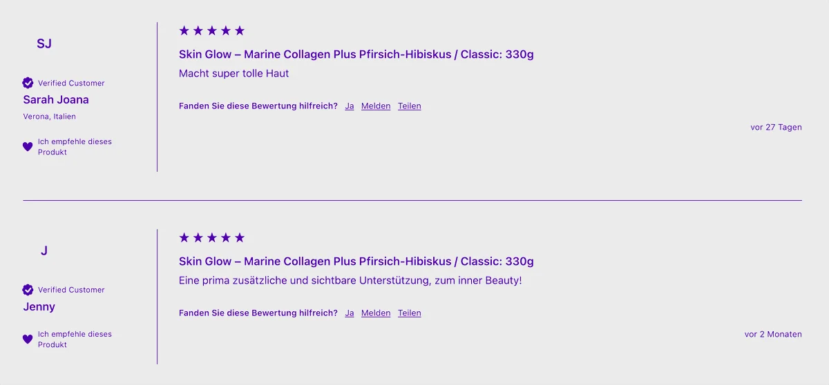 Produktbewertungen von Kund:innen in einem Online-Shop 
