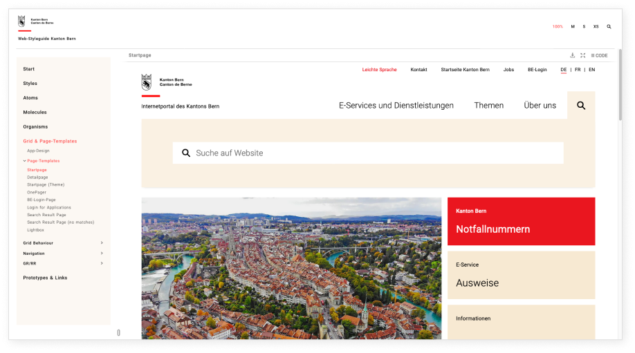 Screenshot des Designsystems des Kantons Bern